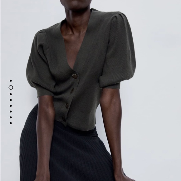 ZARA Knit Cardigan With Balloon Sleeves - Picture 3 of 10